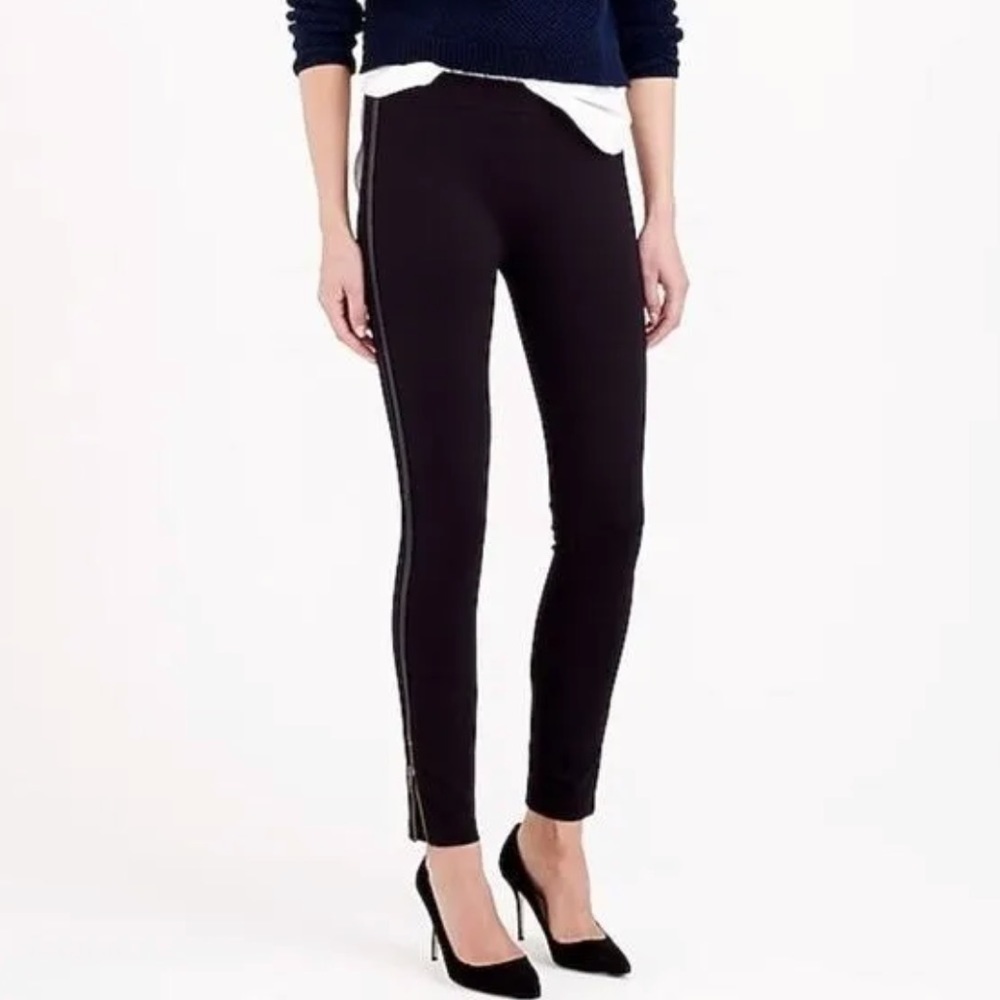 J.CREW Leather Trim Zipper Accent Tuxedo Stripe Pixie Slim Fit Leggings Size 0